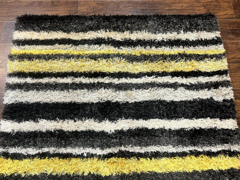 Shag Rug 5x8, Yellow Ivory Charcoal, Contemporary by Jewel Rugs