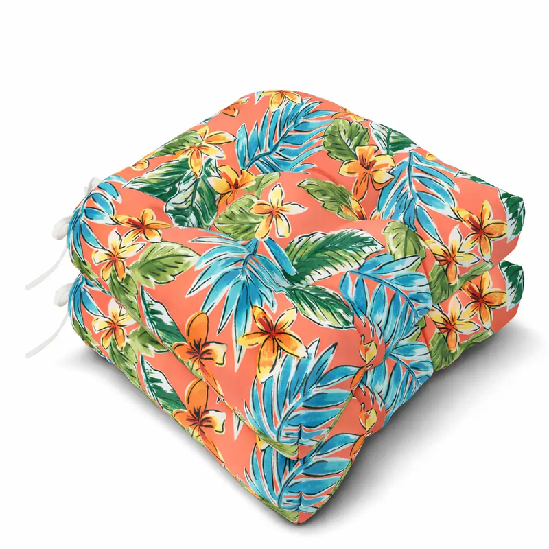 Outdoor Chair Cushions Set of 2, 19 x 19 x 4 Inch Tufted Seat Cushions with Ties by HouseOfZazla