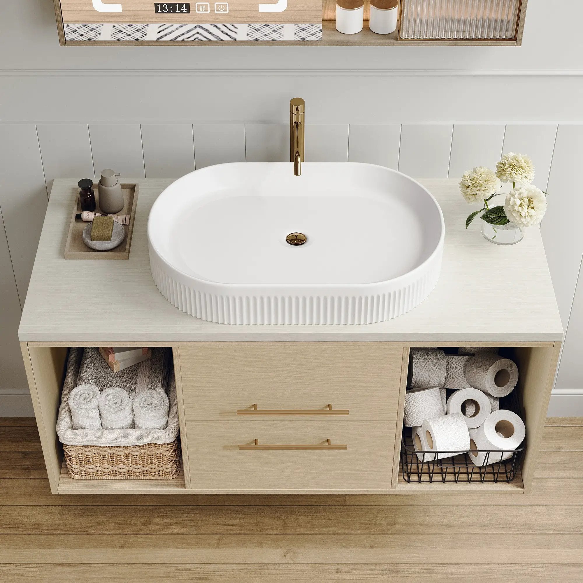Modern 39.3 Wall-Mounted Bathroom Vanity with Ceramic Sink by HouseOfZazla