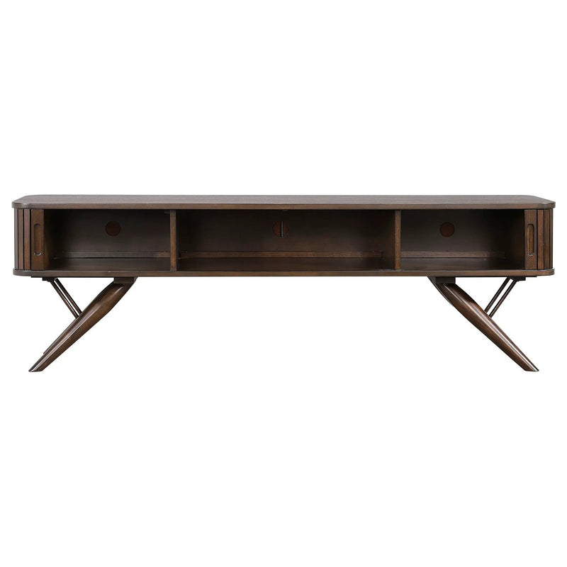 Valna Wood 71-inch TV Stand with Sliding Doors Walnut by Unique Piece Furniture