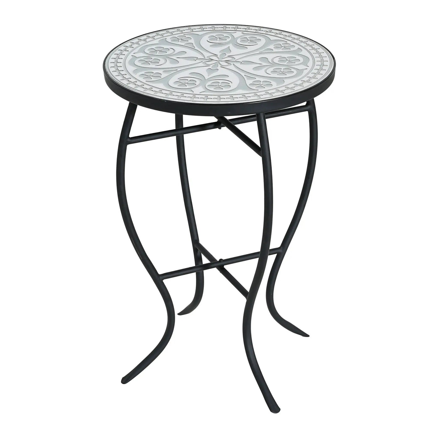 Outdoor Round Side Table With Mosaic Style Top And Curved Iron Legs by HouseOfZazla