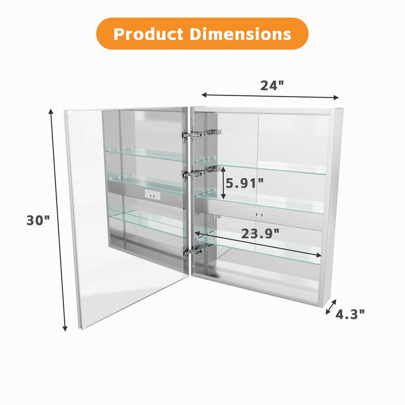 Bathroom LED Lighted Medicine Cabinet with Storage, 24" W x 30" H by HouseOfZazla