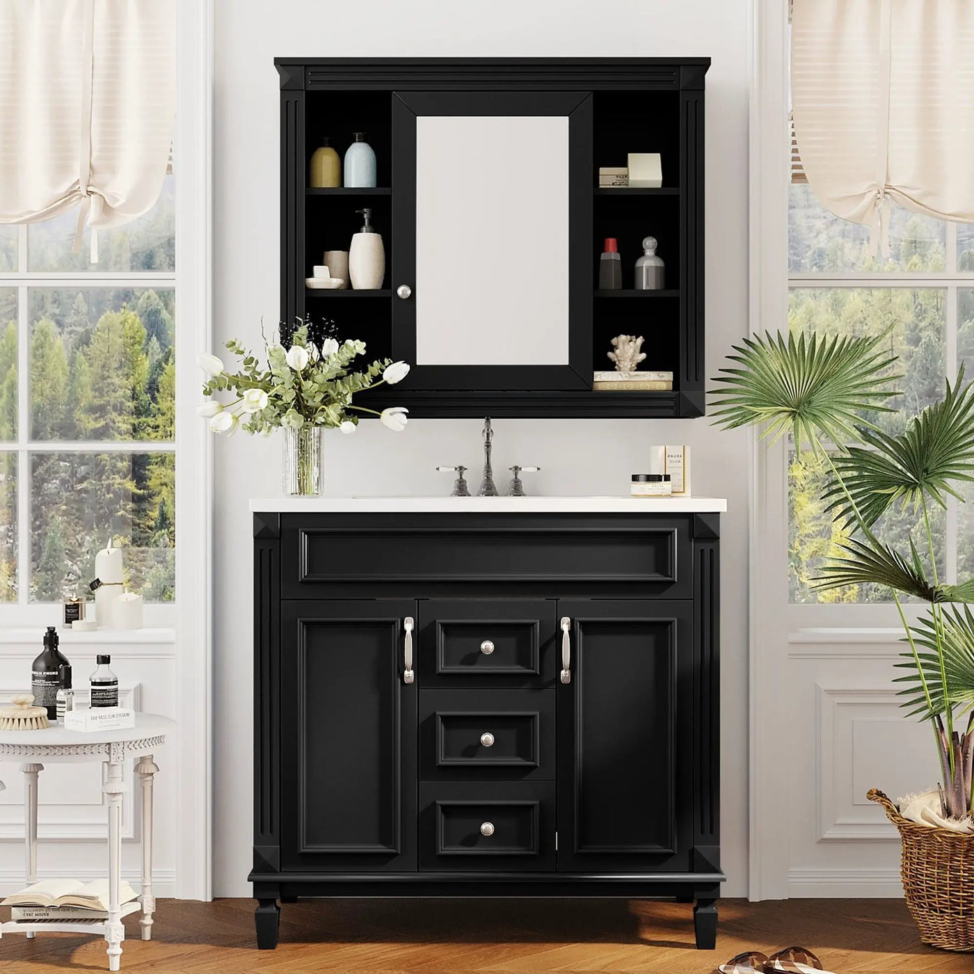 Bathroom Vanity With Top Sink, Mirror Cabinet, 2 Soft Closing Doors & 2 Drawers by HouseOfZazla
