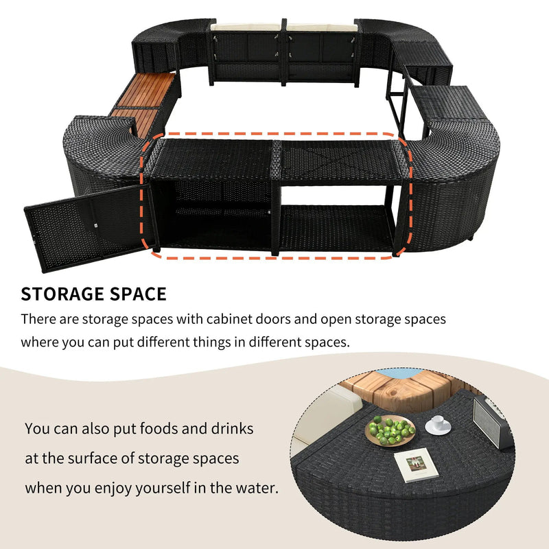 Spa Surround Spa Frame Quadrilateral Outdoor Rattan Sectional Sofa Set With Mini Sofa, Wooden Seats And Storage Spaces by Unique Piece Furniture
