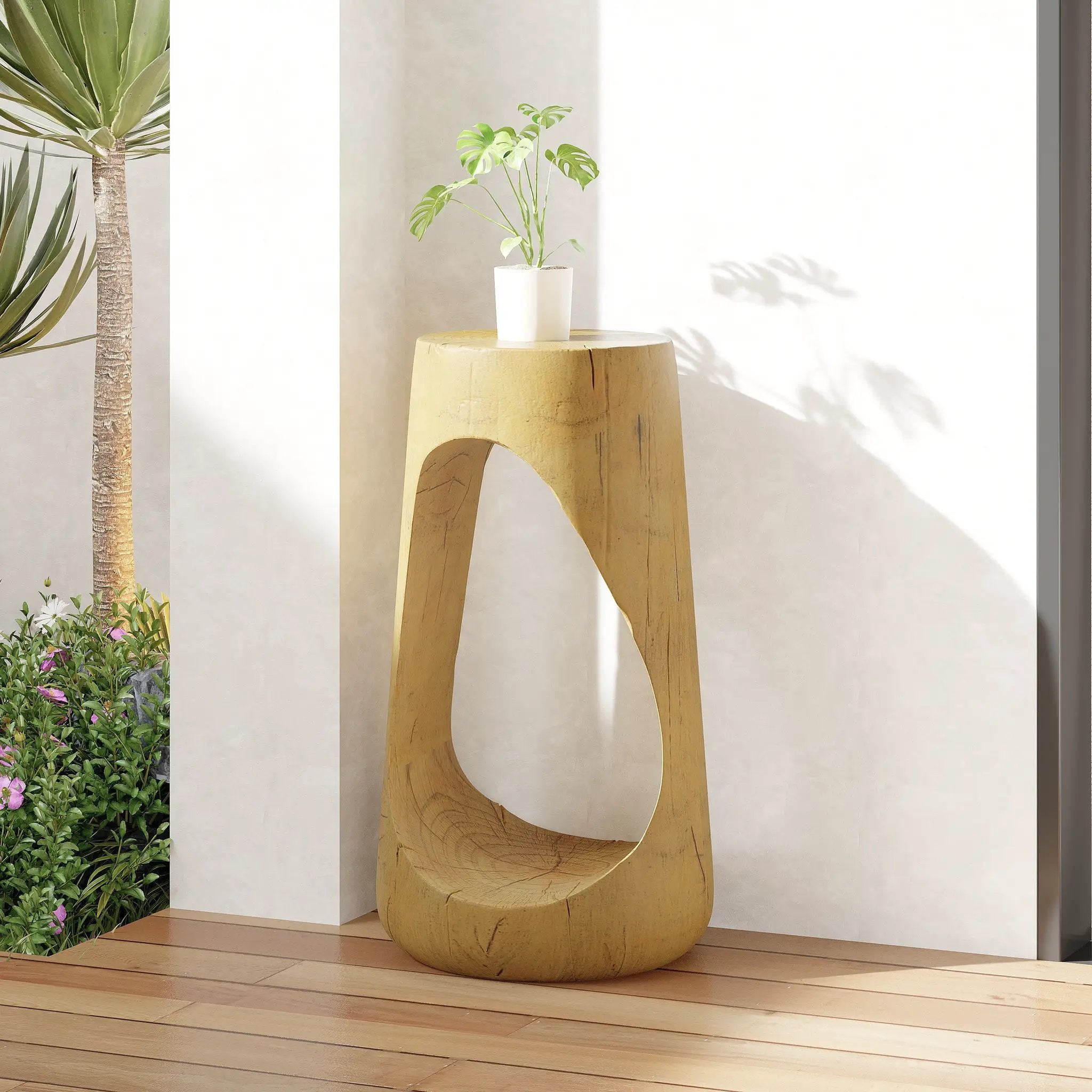 Hollow Design End Table with Wood Like Texture, and Natural Color by BLAKHOM