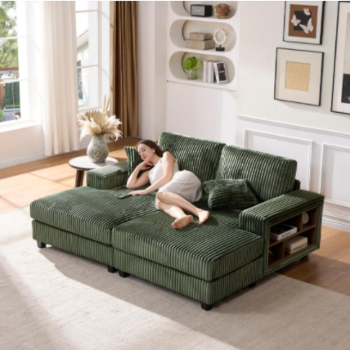 Convertible Sectional Sofa Sleeper with Oversized Lounge - Beige, Black, Dark Gray, or Dark Green, photo 16 of 16