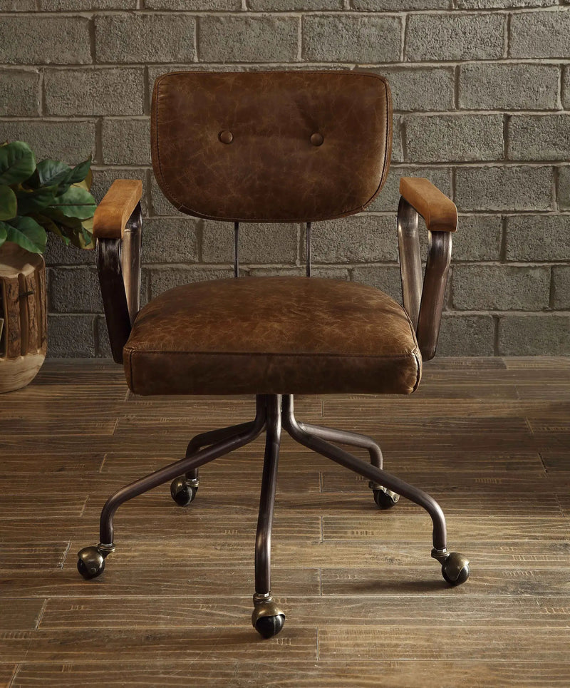 Hallie Vintage Whiskey Top Grain Leather Office Chair by HouseOfZazla