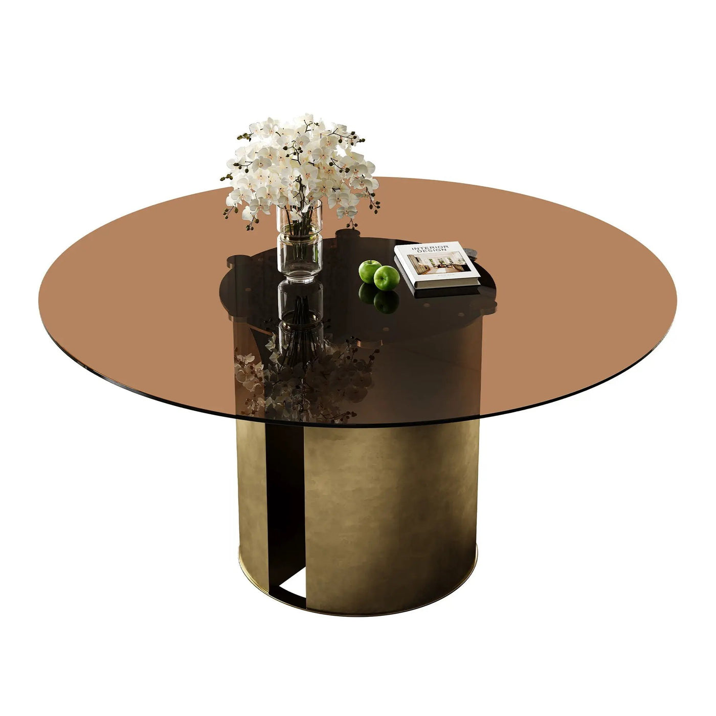 Modern Round Dining Table Set With Glass Top And Steel Legs by HouseOfZazla