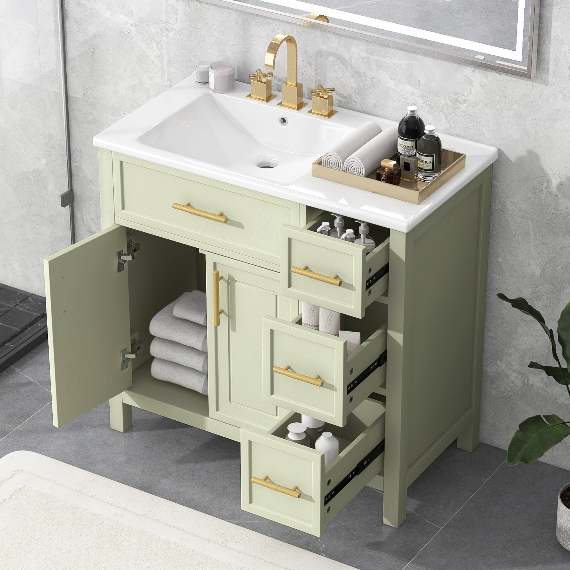 36" Bathroom Vanity with Sink Top, Cabinet with Two Doors and Three Drawers by HouseOfZazla