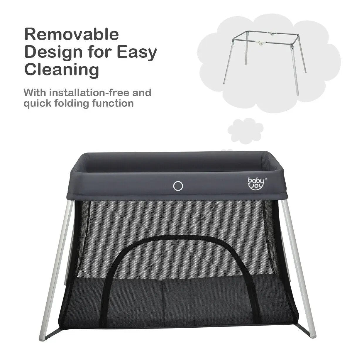 Lightweight Foldable Baby Playpen w/ Carry Bag-Dark Gray by DirectDeals