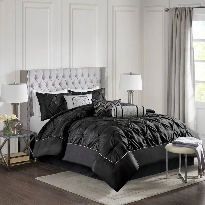 7 Piece Tufted Comforter Set Black King by HouseOfZazla