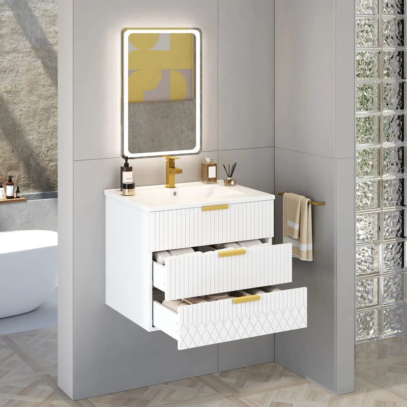 Wall Mounted Floating Cabinet With Double Drawer, Rectangular Sink by Unique Piece Furniture