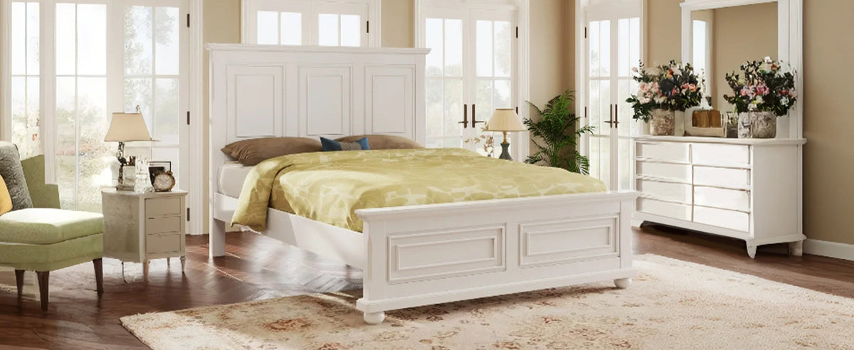 Pinewood Vintage Tall Headboard King Bed Frame with Classic Details - White, photo 2 of 10