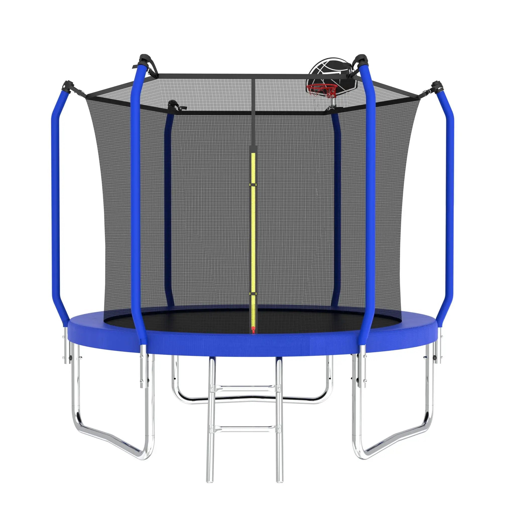 Trampoline With Basketball Hoop, Astm Approved Reinforced Type Outdoor Trampoline With Enclosure Net by HouseOfZazla