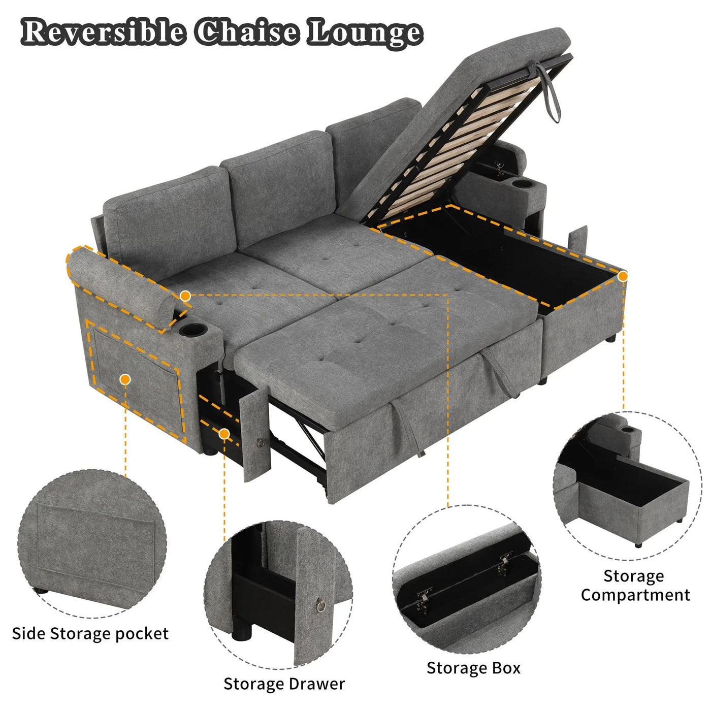 Convertible L Shaped Sofa Couch With Storage, Cup Holders, USB Ports by Unique Piece Furniture