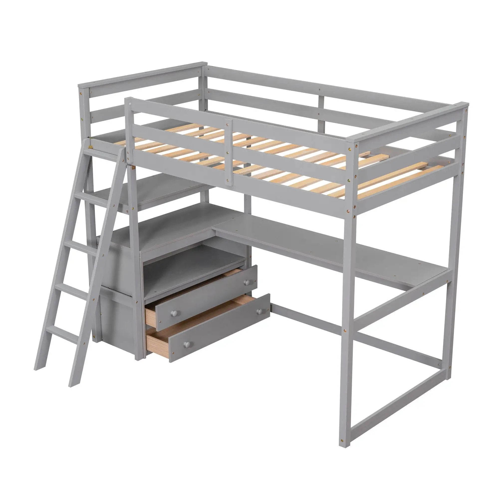 Modern Loft Bed With Built In Desk, Shelves, And 2 Drawers by HouseOfZazla