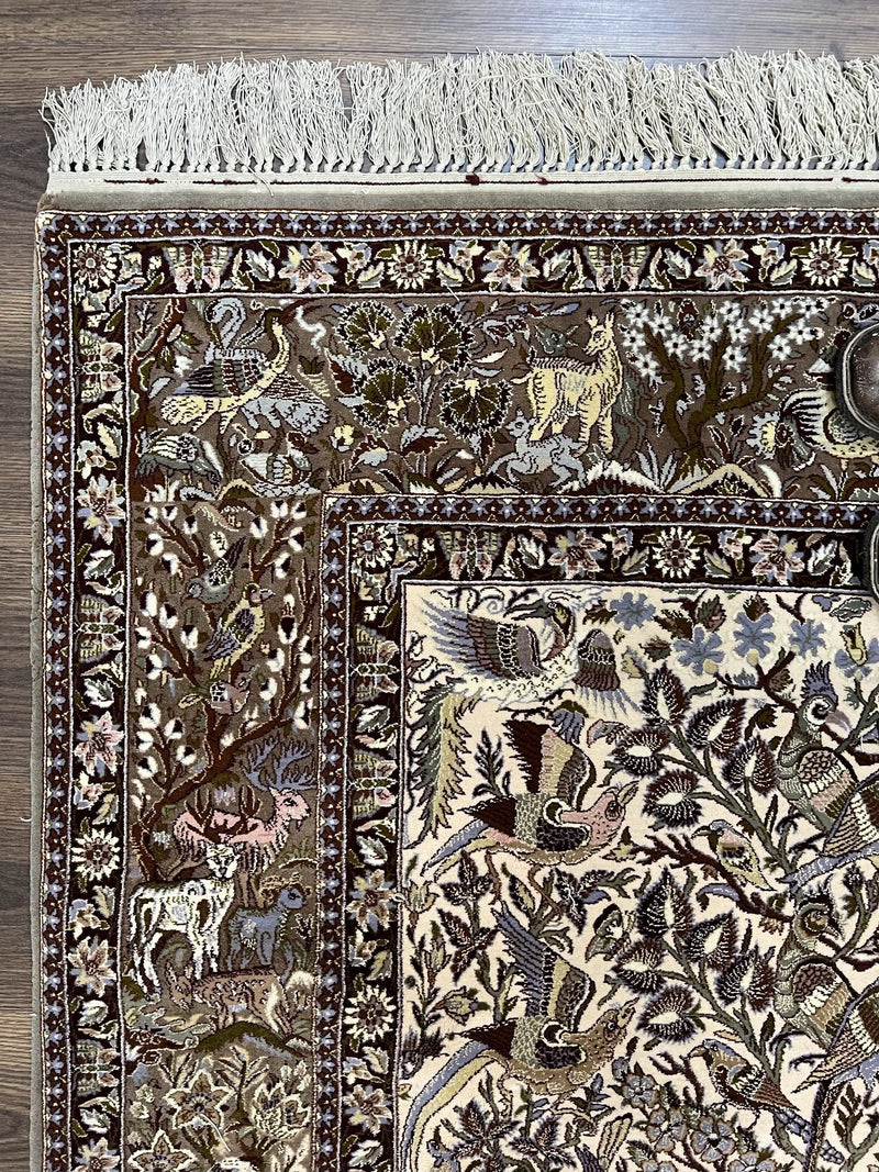 Persian Isfahan Rug 5x8 - Tree of Life, Animal Pictorials, Kork Wool & Silk by Jewel Rugs