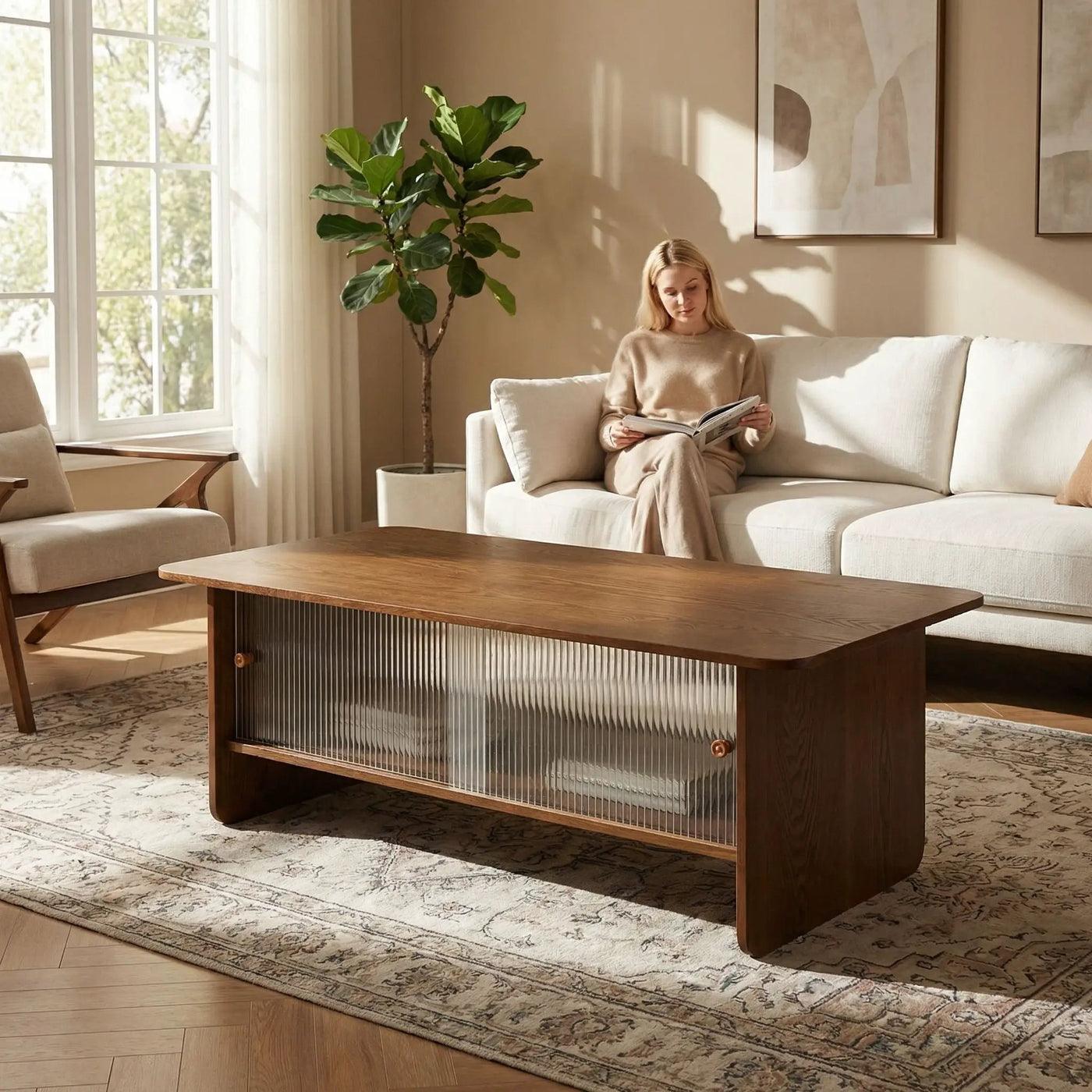 Rectangular Coffee Table With Sliding Door Storage Center by HouseOfZazla