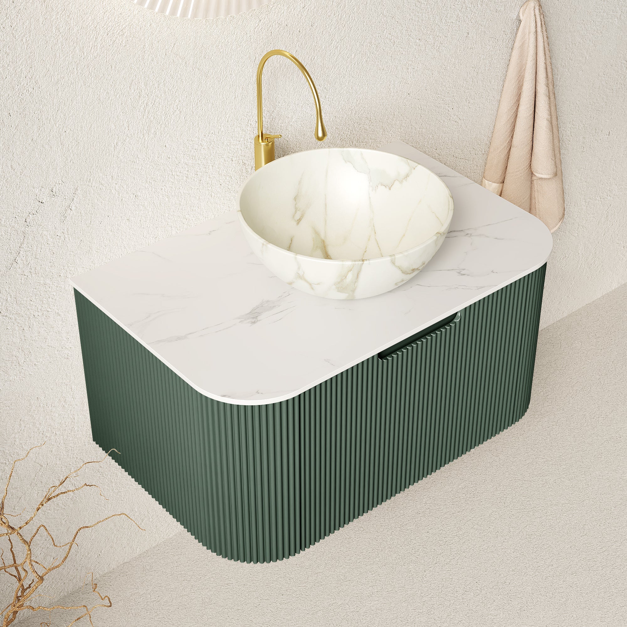DINA 30" Bathroom Vanity & Sink, Floating Curved Edges by HouseOfZazla