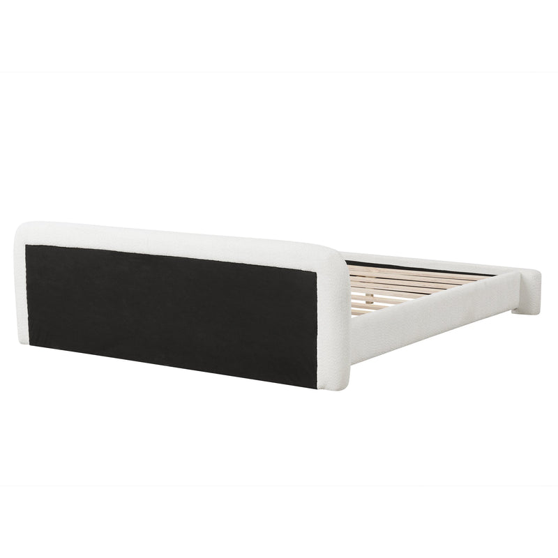 Cozy Upholstered Bed with Minimalist Frame - White Boucle, photo 4 of 8