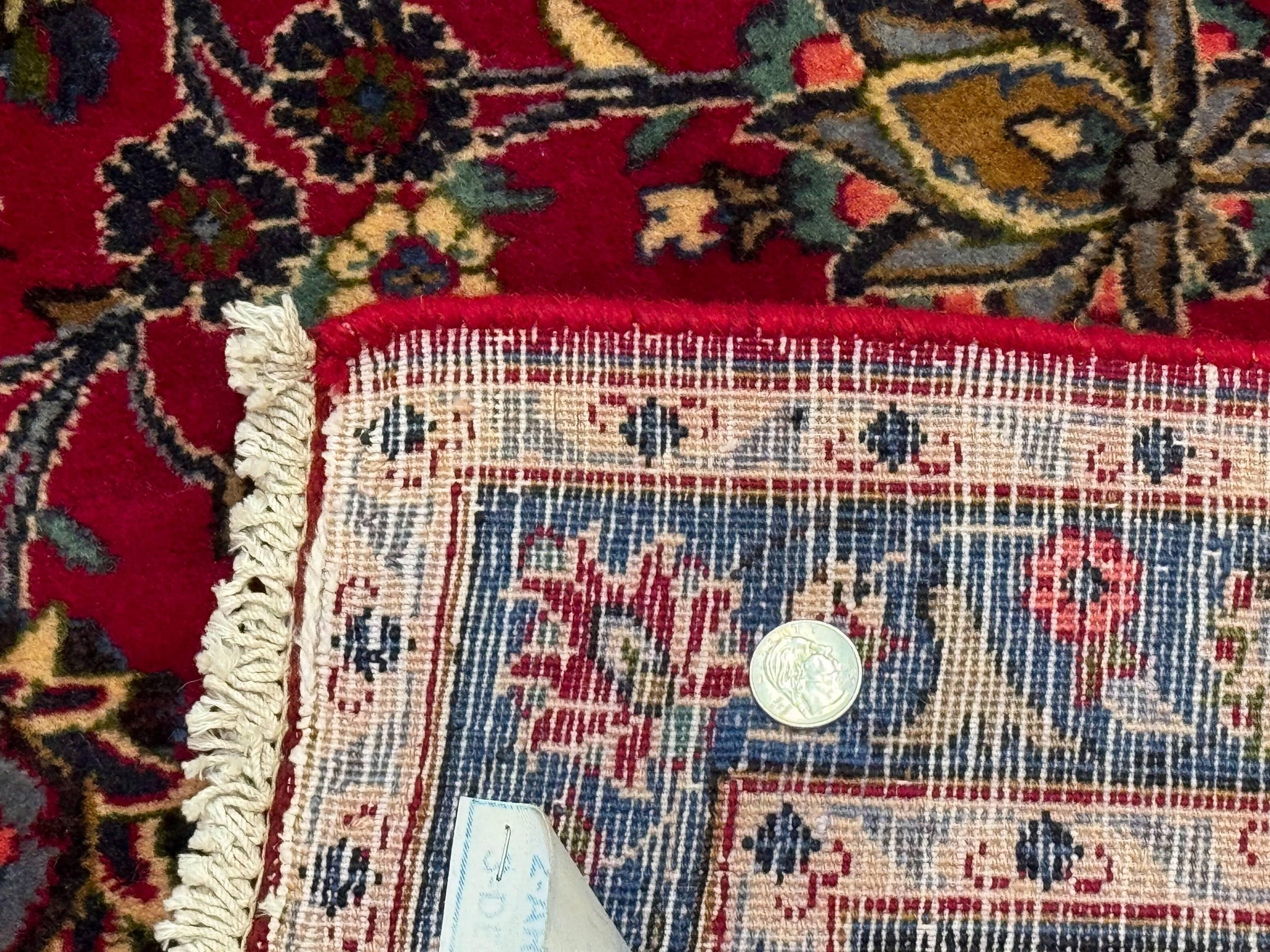Traditional Persian Rug 8x11, Red Navy Blue, Floral Medallion, Antique Persian Mashad Carpet, Wool by Jewel Rugs