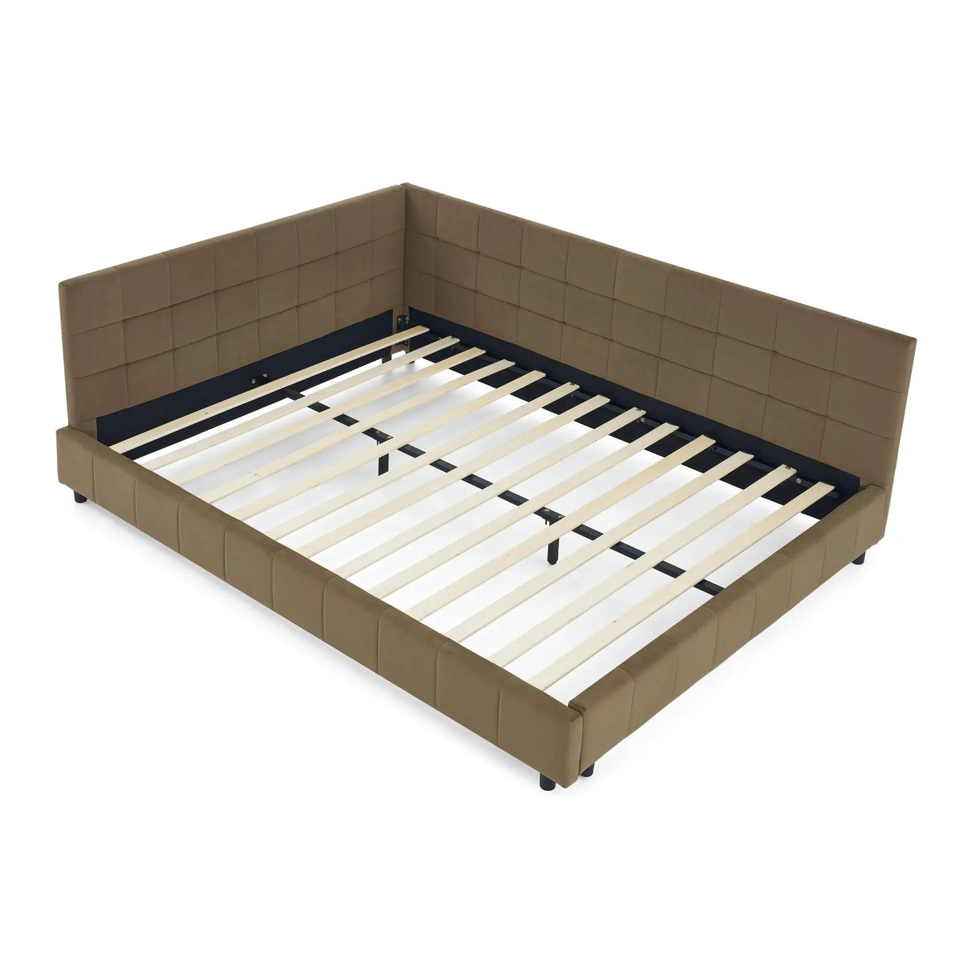 Mid-Century Storage Upholstered Tufted Bed Frame With Backrest And Armrests by HouseOfZazla