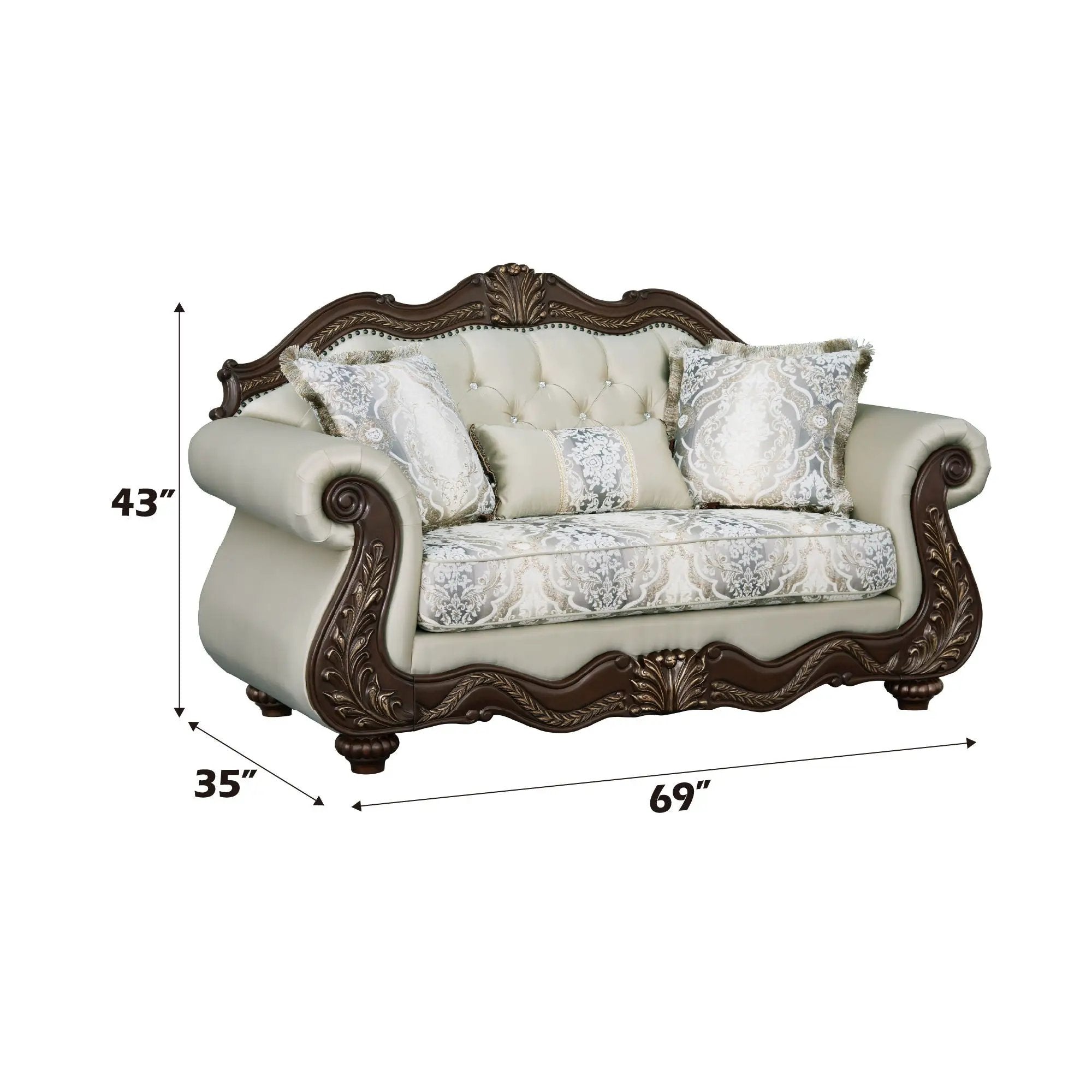 Pierce - Loveseat With 3 Pillows - Beige / Cherry by Unique Piece Furniture