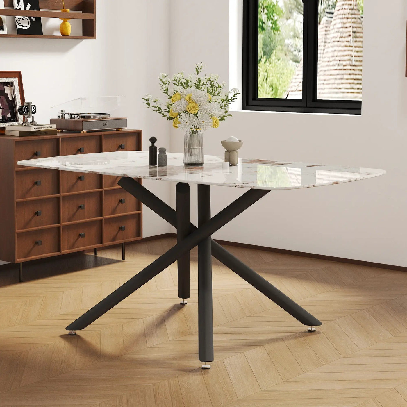 Luxurious Marble Patterned Dining Table With Metal Fork Legs by HouseOfZazla