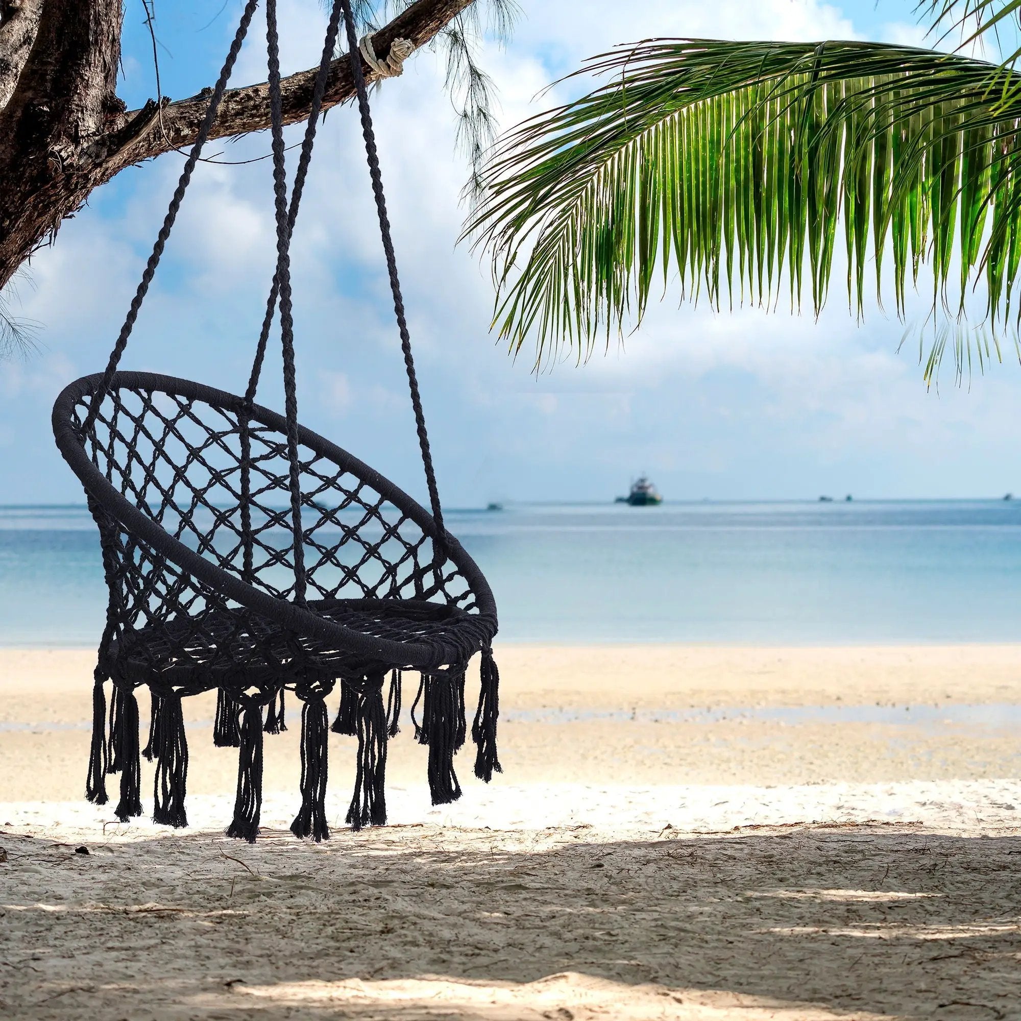 Macrame Hanging Hammock Chair, Rope Swing For Indoor And Outdoor Use by HouseOfZazla