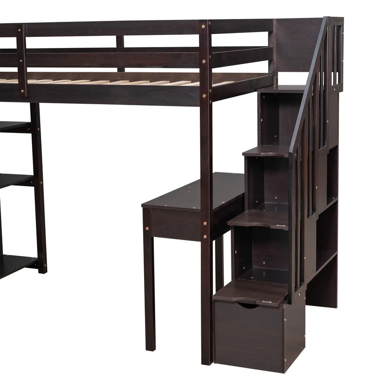Loft Bed With Storage Drawers, Desk And Stairs With Shelves by HouseOfZazla