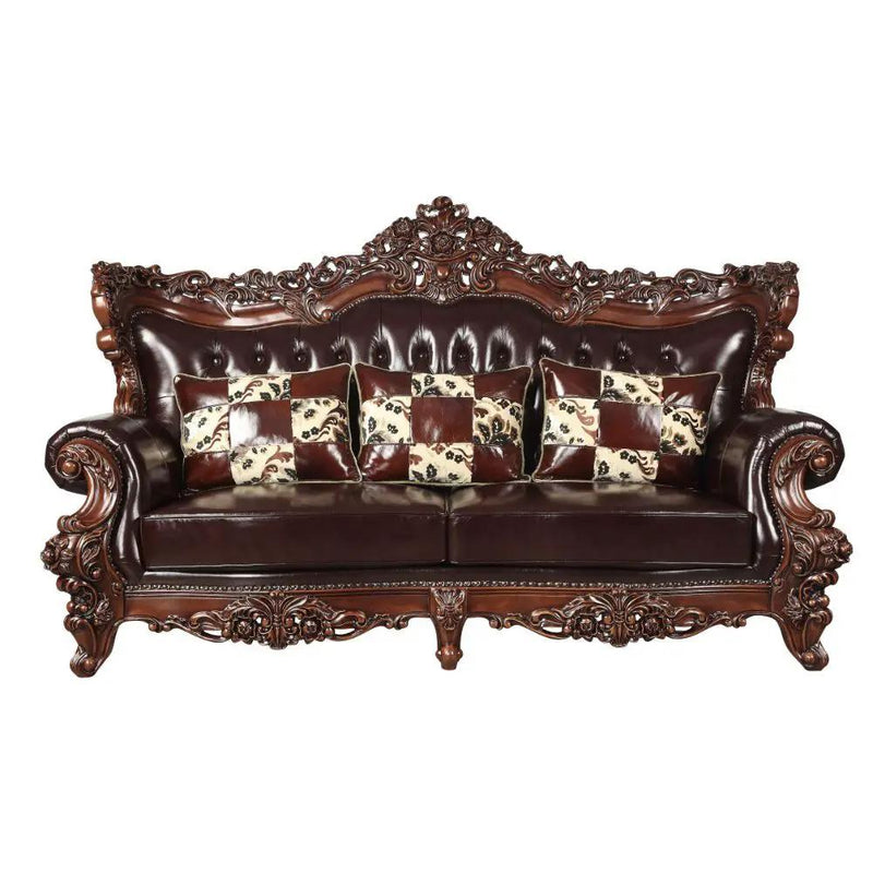 Forsythia - Sofa - Espresso Top Grain Leather Match & Walnut by Unique Piece Furniture