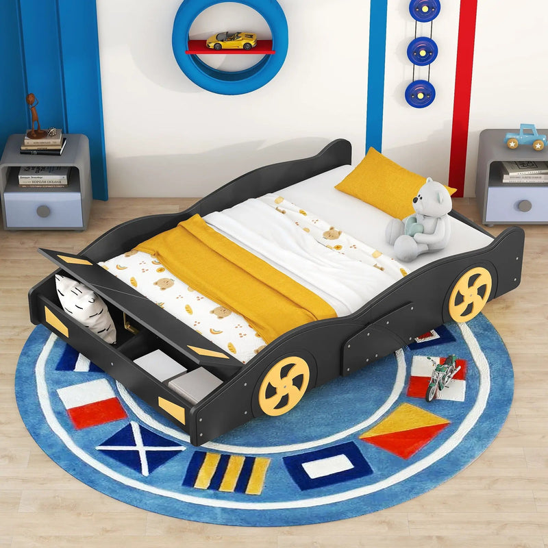 Race Car Shaped Platform Bed With Wheels And Storage by HouseOfZazla