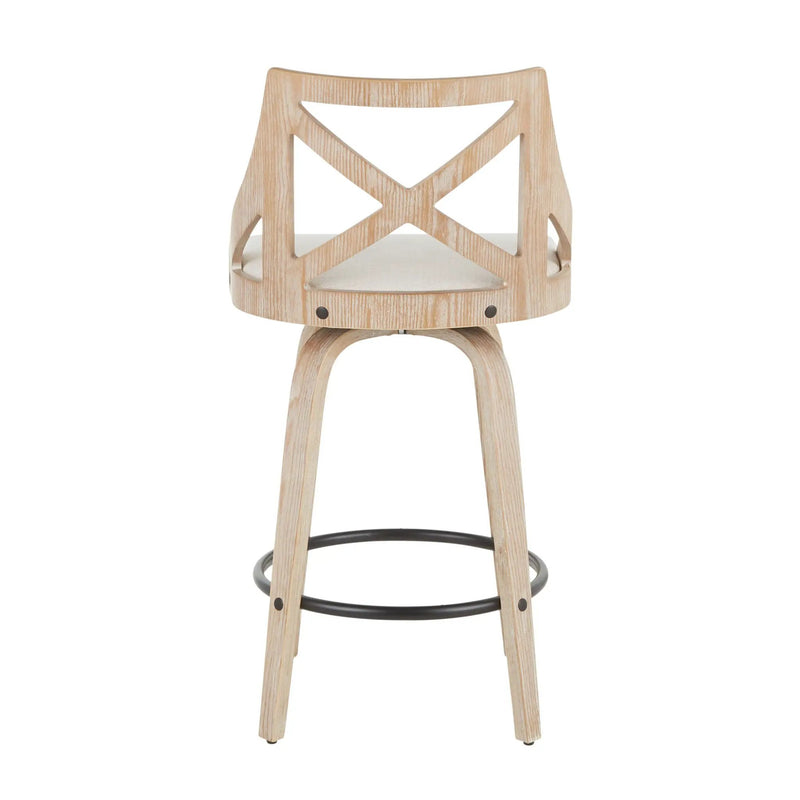 Charlotte - Farmhouse Fixed Height Counter Stool With Swivel (Set of 2) - White Washed / Cream by HouseOfZazla