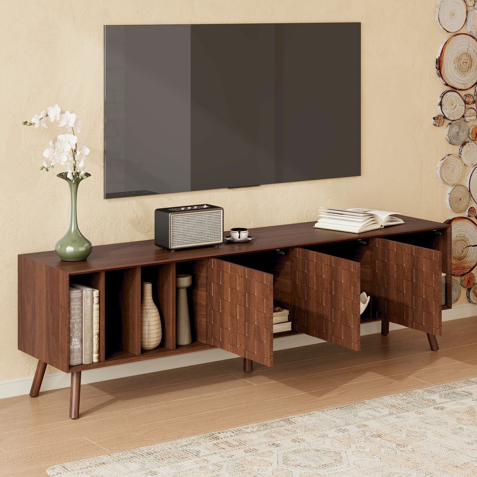 TV Stand With 5 Legs, Media Console Table For Tvs Up To 75" - Walnut by HouseOfZazla
