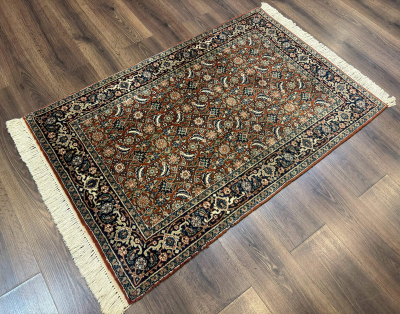 Indo Persian Bijar Rug 3x5, Red and Navy Blue, Allover Pattern, Fine Hand Knotted Wool Carpet by Jewel Rugs