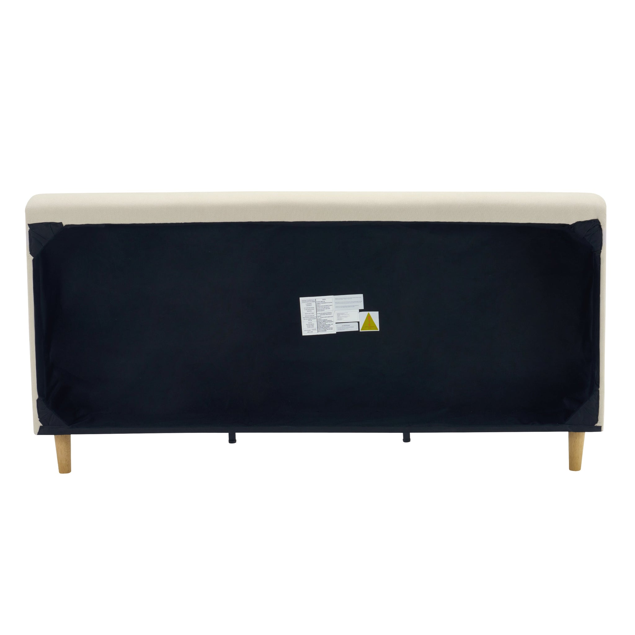 Beige Chunky Headboard Bed Frame with Solid Rubberwood Legs, Cal-King by HouseOfZazla