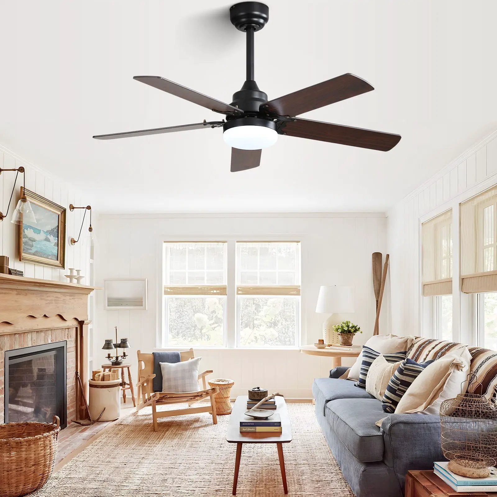 Modern Ceiling Fan With 3 Color Dimmable Light 5 Blades Remote Control Reversible Dc Motor For Bedroom - Black by HouseOfZazla