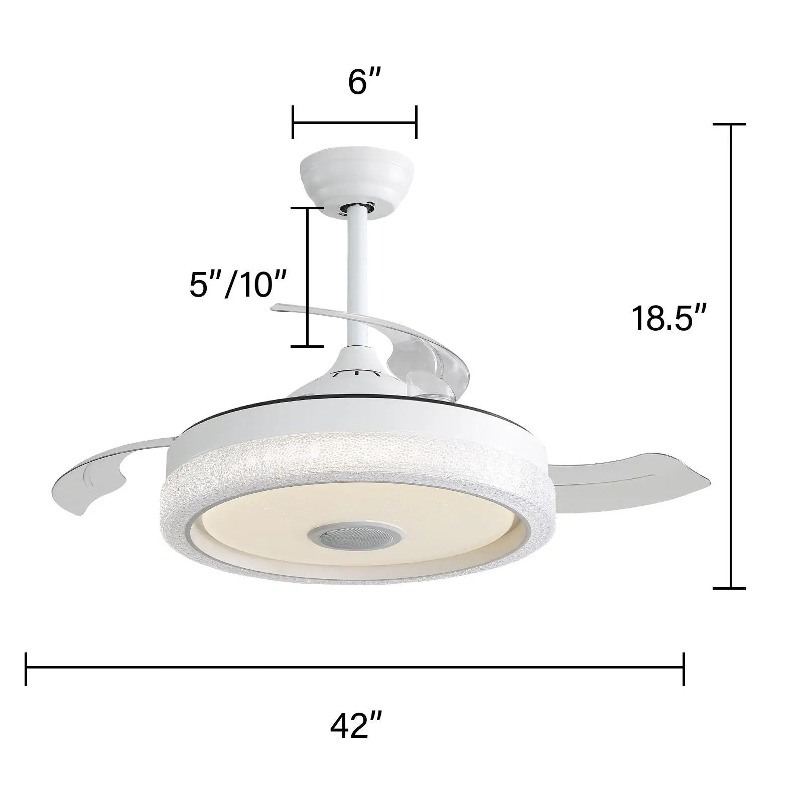 Invisible Ceiling Fan With Remote Control And 36W LED Light, 120V DC Motor, 3 Blades - White by HouseOfZazla