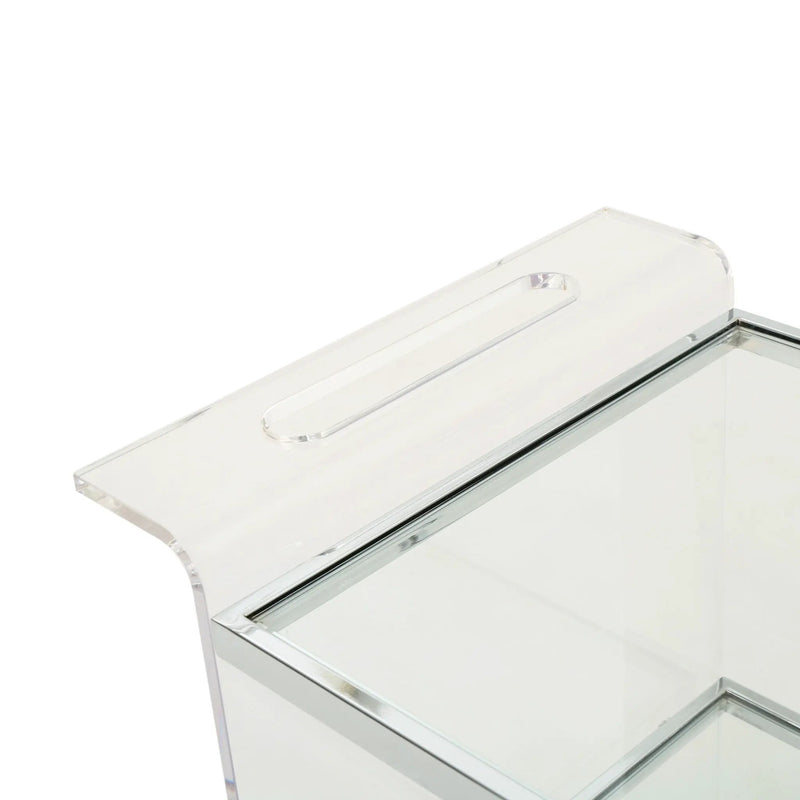 Elegant Acrylic Bar Cart With Tempered Glass Shelves And Rattan Metal Frame - Clear by HouseOfZazla