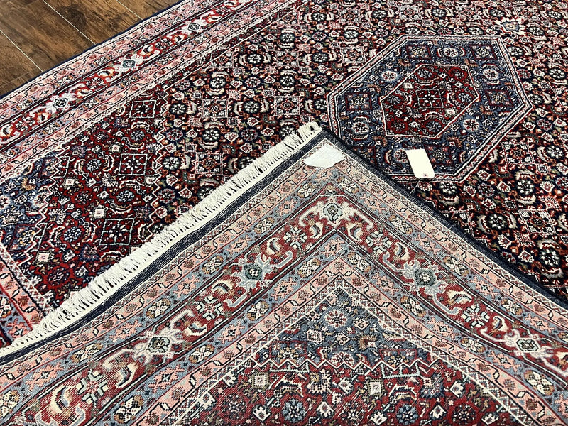 Indo Persian Rug 7x10, Dark Blue and Red Hand Knotted Wool Vintage Oriental Carpet 7 x 10 ft, Handmade Bidjar Rug, Herati Pattern Indian Rug by Jewel Rugs