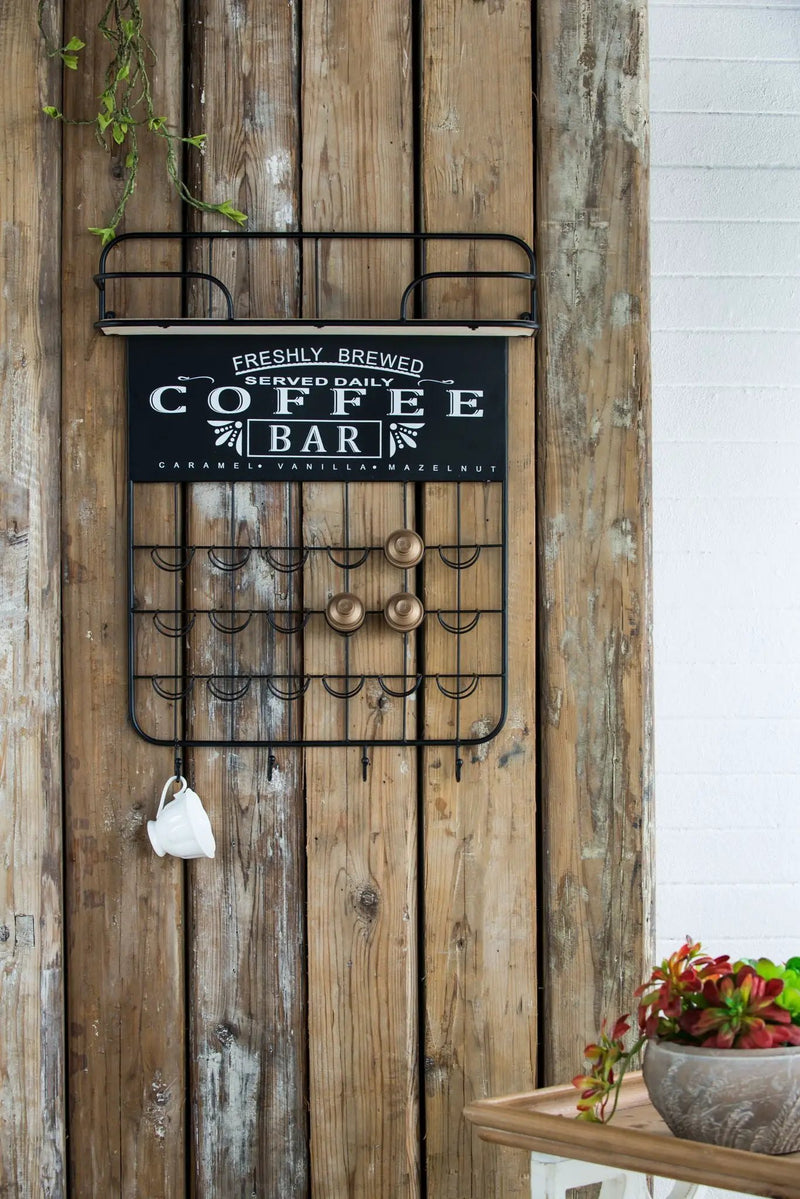 Floating Coffee Bar Shelf With Coffee Pod Holder, Hooks And Storage Shelf - Black by HouseOfZazla