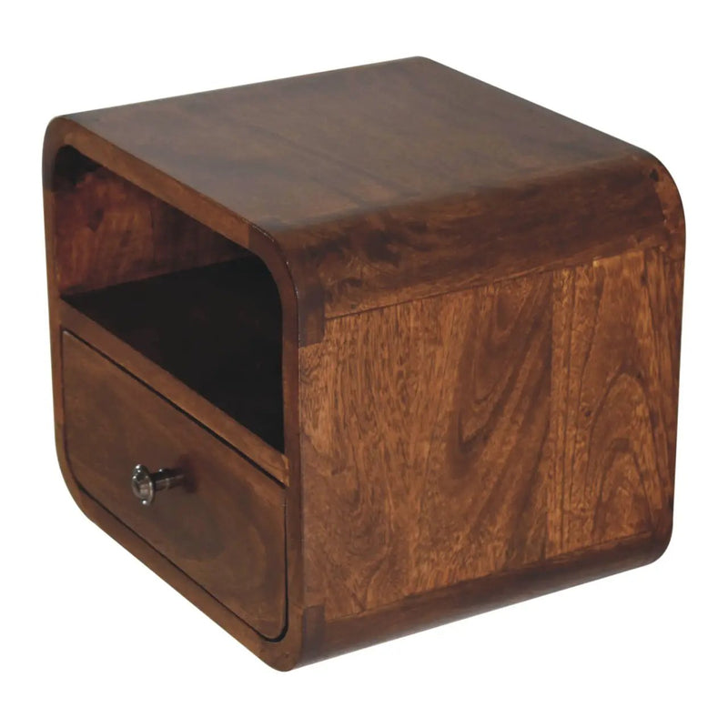 Extra Mini Wall-Mounted Curved Chestnut Nightstand by HouseOfZazla