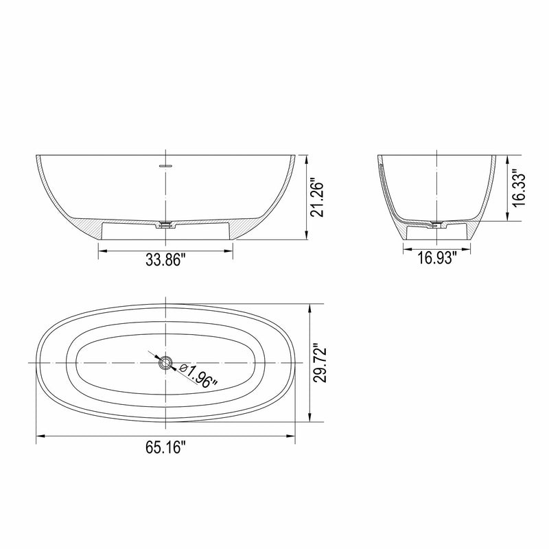 65.2" Freestanding Solid Surface Soaking Bathtub For Bathroom - Matte White by HouseOfZazla