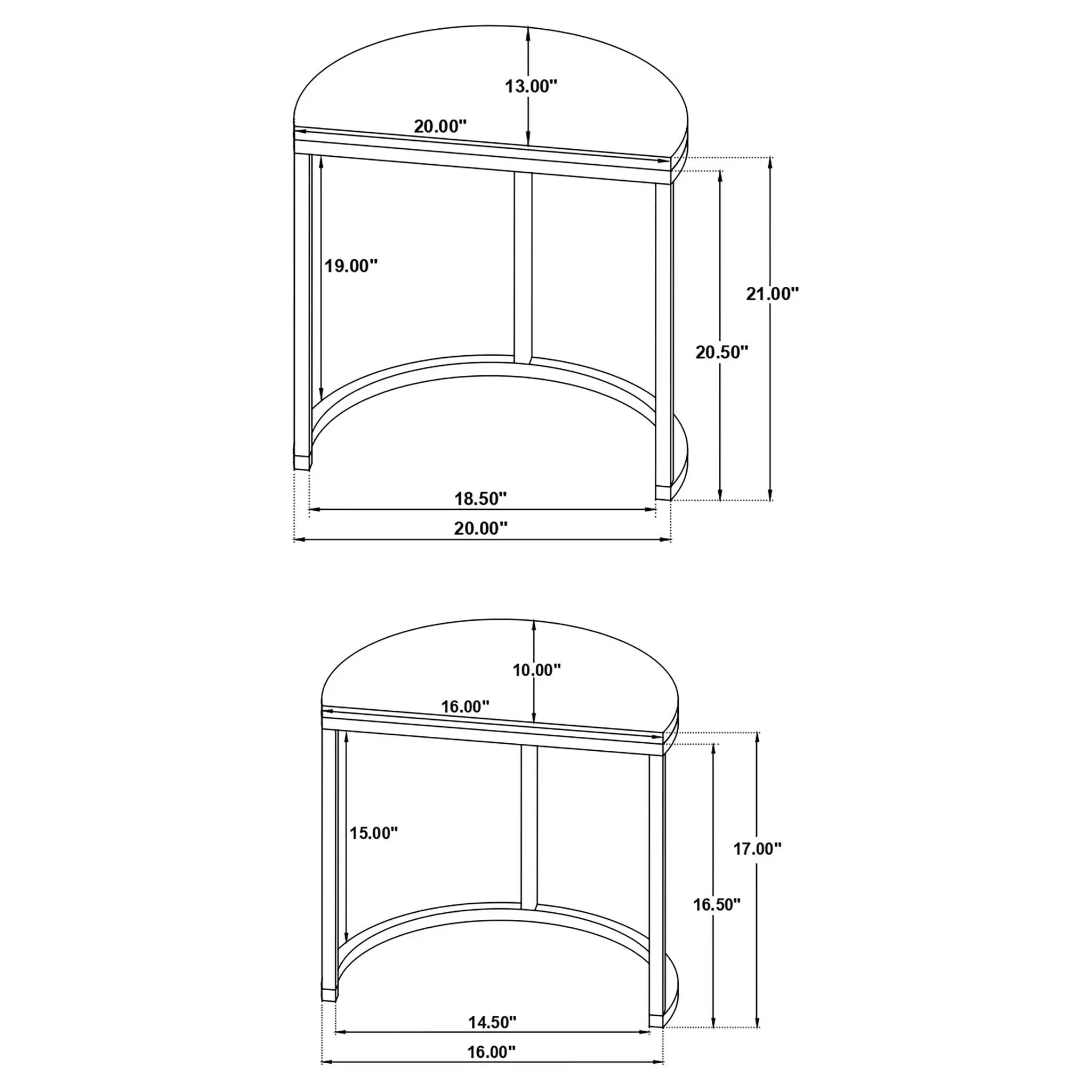 Allura - 2 Piece Demilune Nesting Table Set - Black by HouseOfZazla