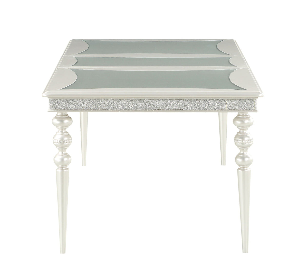 Silver Maverick Dining Table with Wood Top and Mirrored Inserts, photo 4 of 4