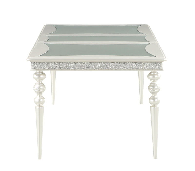 Silver Maverick Dining Table with Wood Top and Mirrored Inserts, photo 4 of 4