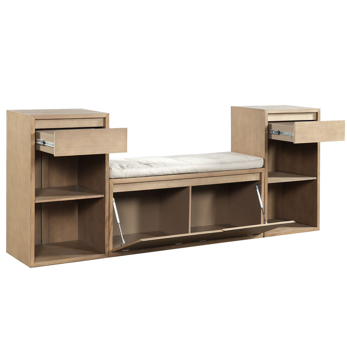 Entryway Storage Bench with Cushion, Drawers & Open Shelves - Choice of Color