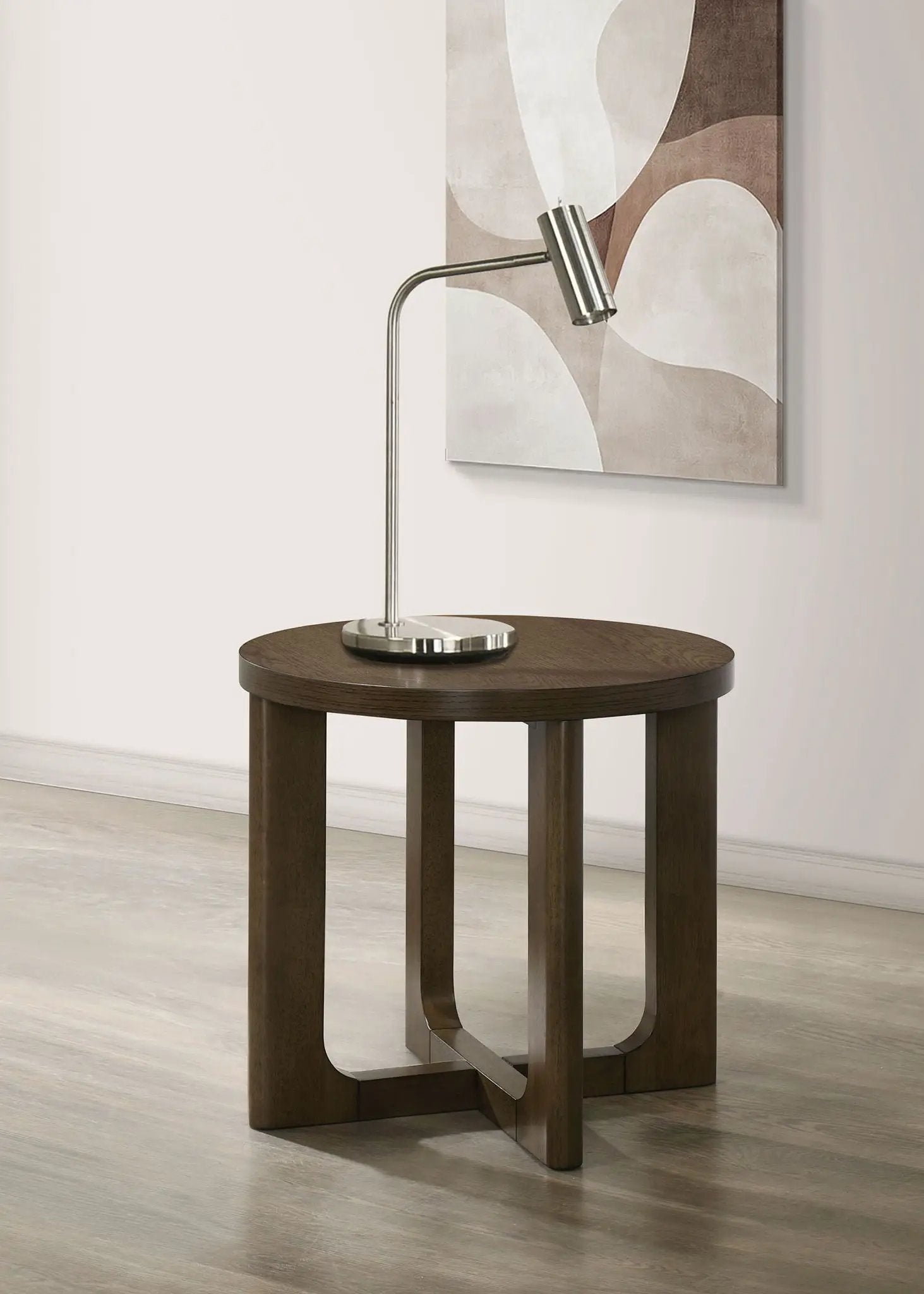 Kessler Round Sculptural Wood End Table Brown by Unique Piece Furniture