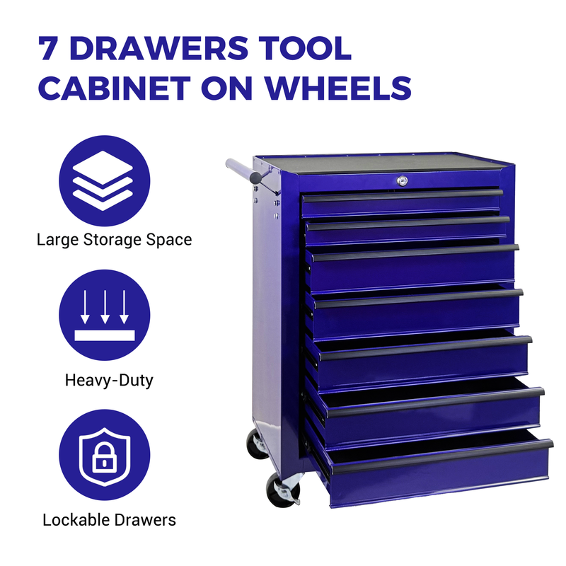 Rolling Metal Tool Chest with 7 Drawers, 20" Steel Cabinet - Purple by HouseOfZazla