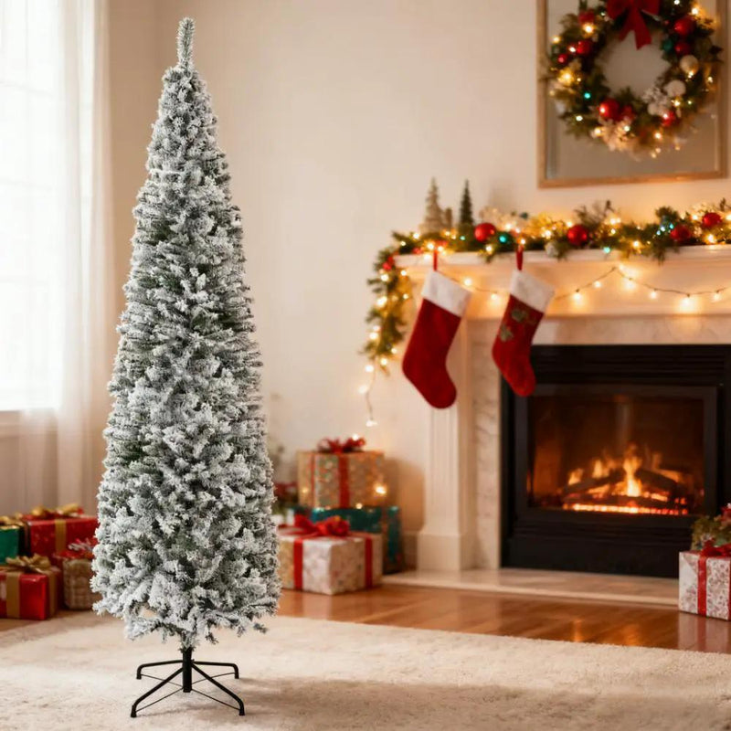 9ft Flocked Christmas Tree with Faux Snow by HouseOfZazla
